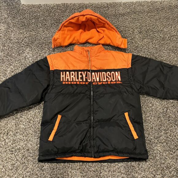 Harley Davidson Puffer Jacket Youth Large Detachable Hood & Sleeves Down - Picture 2 of 8